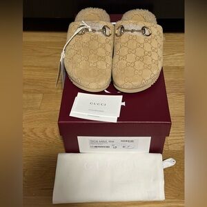 💯% Authentic! Brand New! Gucci Horsebit Slip-On Mules/Furry Slippers size37=US7